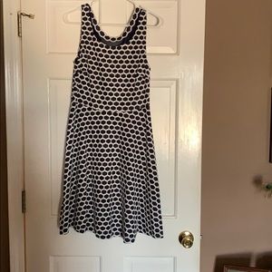 Navy and white sleeveless dress.